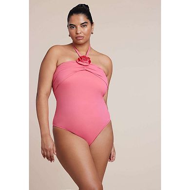 ELOQUII Women's Plus Size Rosette Halter One Piece