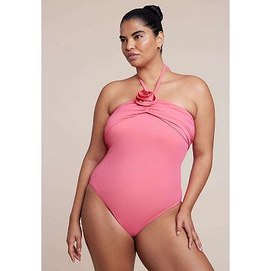 ELOQUII Women's Plus Size Rosette Halter One Piece