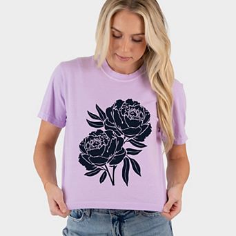 Navy Roses - Women's Boxy Crop Top Graphic T-Shirt