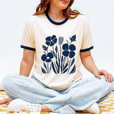 Navy Daisies - Women's Ringer Graphic T-Shirt