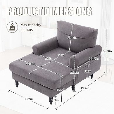 Merax Modern Minimalist Chenille Fabric Chaise Lounge Recliner Single Sofa Living Room