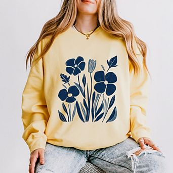 Navy Daisies - Women's Lightweight Garment Dyed Sweatshirt