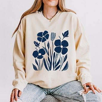 Navy Daisies - Women's Lightweight Garment Dyed Sweatshirt