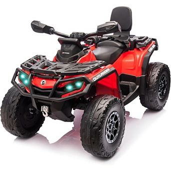 24V Licensed Can-Am Kids Ride On ATV, 2-Seater 4WD Electric Car w/ Bluetooth, LED Lights & 3 Speeds