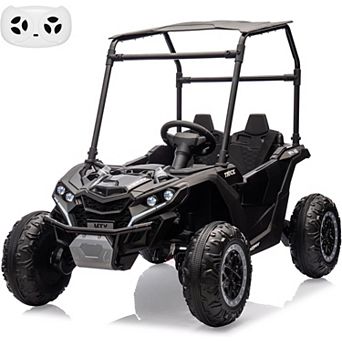 24V 4WD 2-Seater Kids Ride-On UTV w/Sun Shade, Remote Control, LED Lights, Music, 4×75W Motors