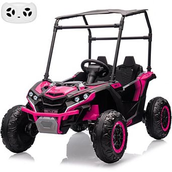24V 4WD 2-Seater Kids Ride-On UTV w/Sun Shade, Remote Control, LED Lights, Music, 4×75W Motors