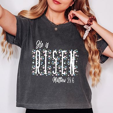 He Is Risen Floral - Women's Boxy Crop Top Graphic T-Shirt