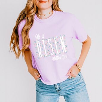 He Is Risen Floral - Women's Boxy Crop Top Graphic T-Shirt