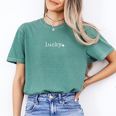 Lucky Typewriter Clover Puff Print - Women's Garment Dyed Graphic T-Shirt