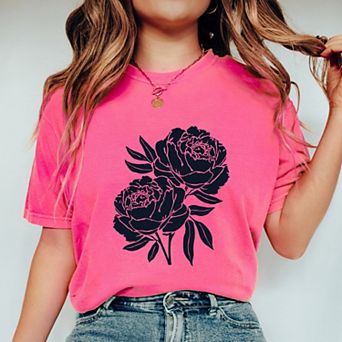 Navy Roses - Women's Garment Dyed Graphic T-Shirt