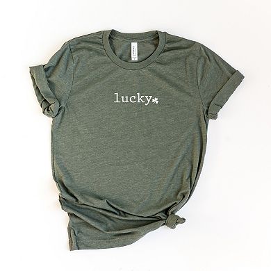 Lucky Typewriter Clover Puff Print - Women's Short Sleeve Graphic T-Shirt