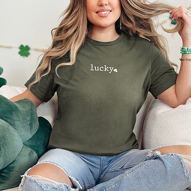 Lucky Typewriter Clover Puff Print - Women's Short Sleeve Graphic T-Shirt