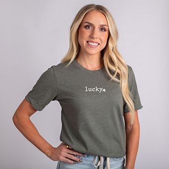 Lucky Typewriter Clover Puff Print - Women's Short Sleeve Graphic T-Shirt