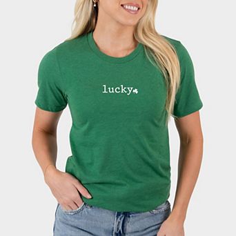 Lucky Typewriter Clover Puff Print - Women's Short Sleeve Graphic T-Shirt