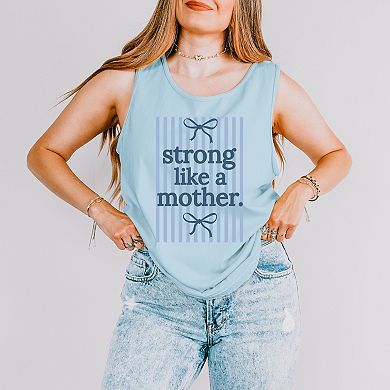 Blue Strong Like A Mother - Women's Garment Dyed Graphic Tank Top