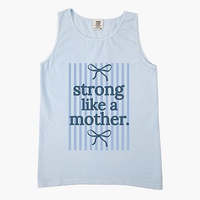 Blue Strong Like A Mother - Women's Garment Dyed Graphic Tank Top