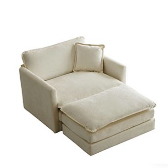 Merax Modular Accent Chair with Ottoman Chenille Fabric Solid Wood Frame