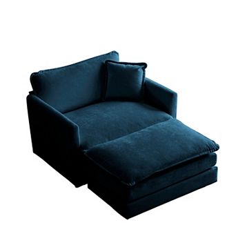 Merax Modular Accent Chair with Ottoman Chenille Fabric Solid Wood Frame