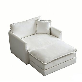 Merax Modular Accent Chair with Ottoman Chenille Fabric Solid Wood Frame