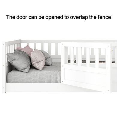 Merax Pine French Floor Bed with Fence