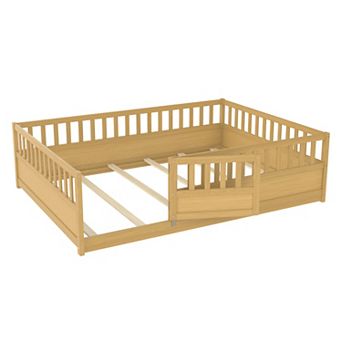 Merax Pine French Floor Bed with Fence