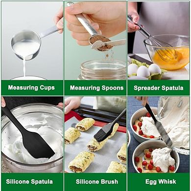 Great Ambitions 25-Piece Stainless Steel Mixing Bowl Set with Lids,Measuring Cups & Spoons,7-1.5QT