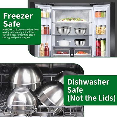 Great Ambitions 25-Piece Stainless Steel Mixing Bowl Set with Lids,Measuring Cups & Spoons,7-1.5QT