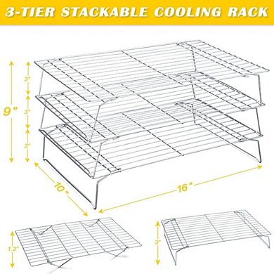 Great Ambitions Stainless Steel Stackable Cooling Racks, 10x16 Inch, 3-Piece Set