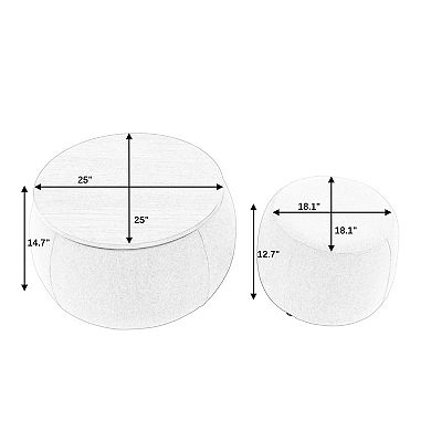 Merax Pleated Fabric Storage Ottoman Eucalyptus Wood Frame No Assembly Accent Stool