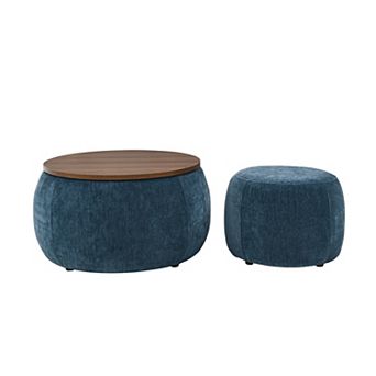 Merax Pleated Fabric Storage Ottoman Eucalyptus Wood Frame No Assembly Accent Stool