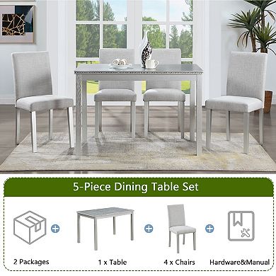 Merax Elegant 5 Piece Wooden Dining Set Rectangular Table with 4 Padded Chairs Waterproof