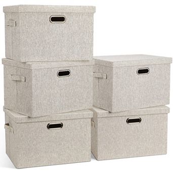 Sturdy Foldable Storage Bins with Lids, Stackable, 5 Pack, 17x12x11