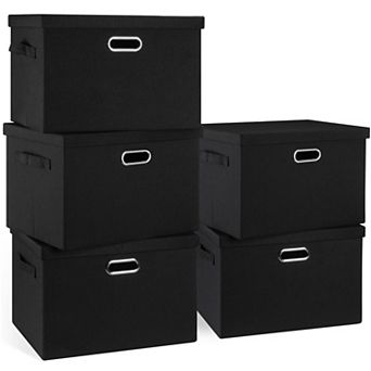 Sturdy Foldable Storage Bins with Lids, Stackable, 5 Pack, 17x12x11