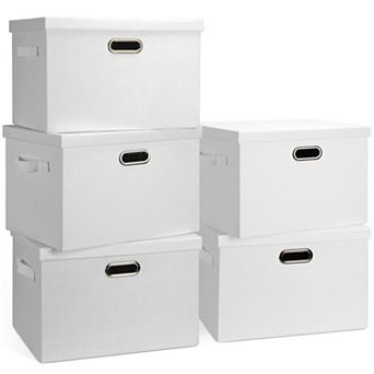 Sturdy Foldable Storage Bins with Lids, Stackable, 5 Pack, 17x12x11