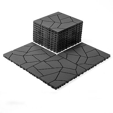44pcs 12in Stone Style Interlocking Deck Tiles Indoor Outdoor Dark grey