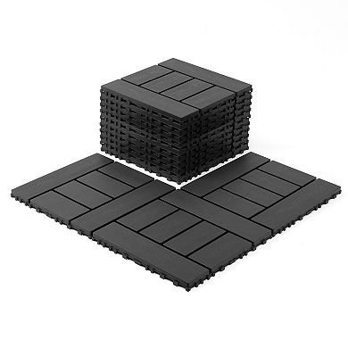 44pcs 12x12in Plastic Interlocking Deck Tiles All Weather Waterproof Dark grey