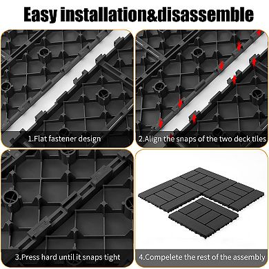 44pcs 12x12in Plastic Interlocking Deck Tiles All Weather Waterproof Dark grey