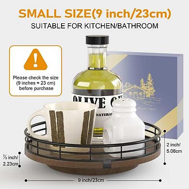 Farmhouse 9" Oak Lazy Susan Organizer for Kitchen, Pantry, and Home Decor