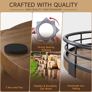 Farmhouse 9" Oak Lazy Susan Organizer for Kitchen, Pantry, and Home Decor
