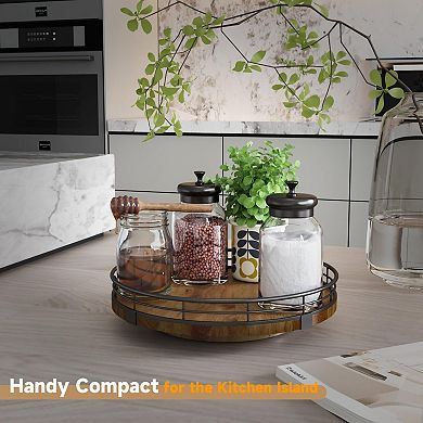 Farmhouse 9" Oak Lazy Susan Organizer for Kitchen, Pantry, and Home Decor