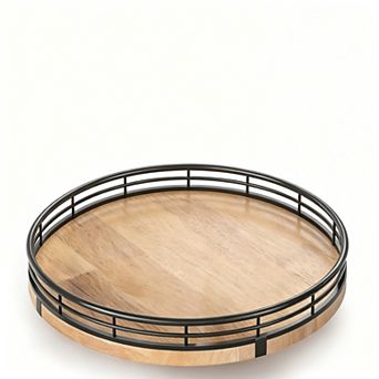 Farmhouse 9" Oak Lazy Susan Organizer for Kitchen, Pantry, and Home Decor