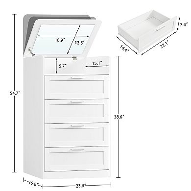 Transformable Tall White 4 Drawer Vanity Dresser