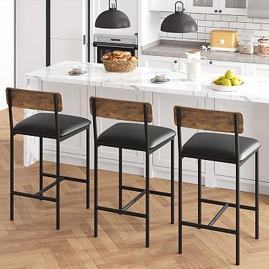 Ergonomic Bar Stools with Backrest and Footrest, Easy Assembly，Set Of 2