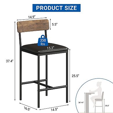 Ergonomic Bar Stools with Backrest and Footrest, Easy Assembly，Set Of 2