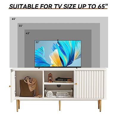 Mid Century Modern Fluted TV Stand, 55" Console, 65" TV Compatible