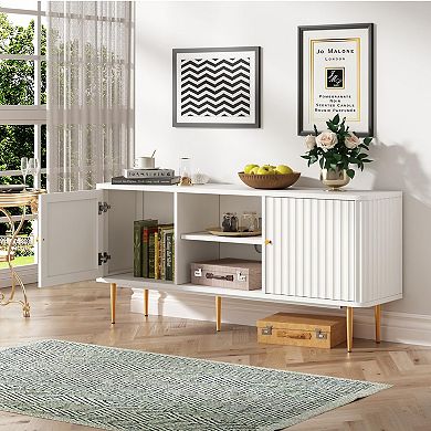 Mid Century Modern Fluted TV Stand, 55" Console, 65" TV Compatible