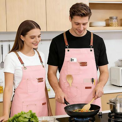 Adjustable Canvas Apron for Cooking, BBQ, Gardening - Durable, Pockets, Comfortable