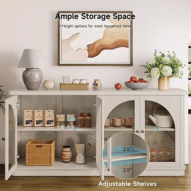 Arched Glass Door Sideboard with Adjustable Shelves for Dining Area