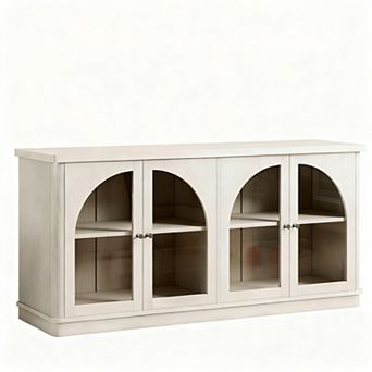 Arched Glass Door Sideboard with Adjustable Shelves for Dining Area
