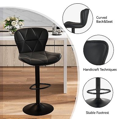 Set Of 2 Adjustable Height Swivel Bar Stools - Faux Leather Upholstery - Ergonomic Design